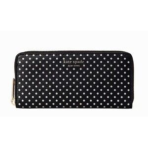 New Kate Spade Spencer Metallic Dot Slim Continental Wallet Black Multi